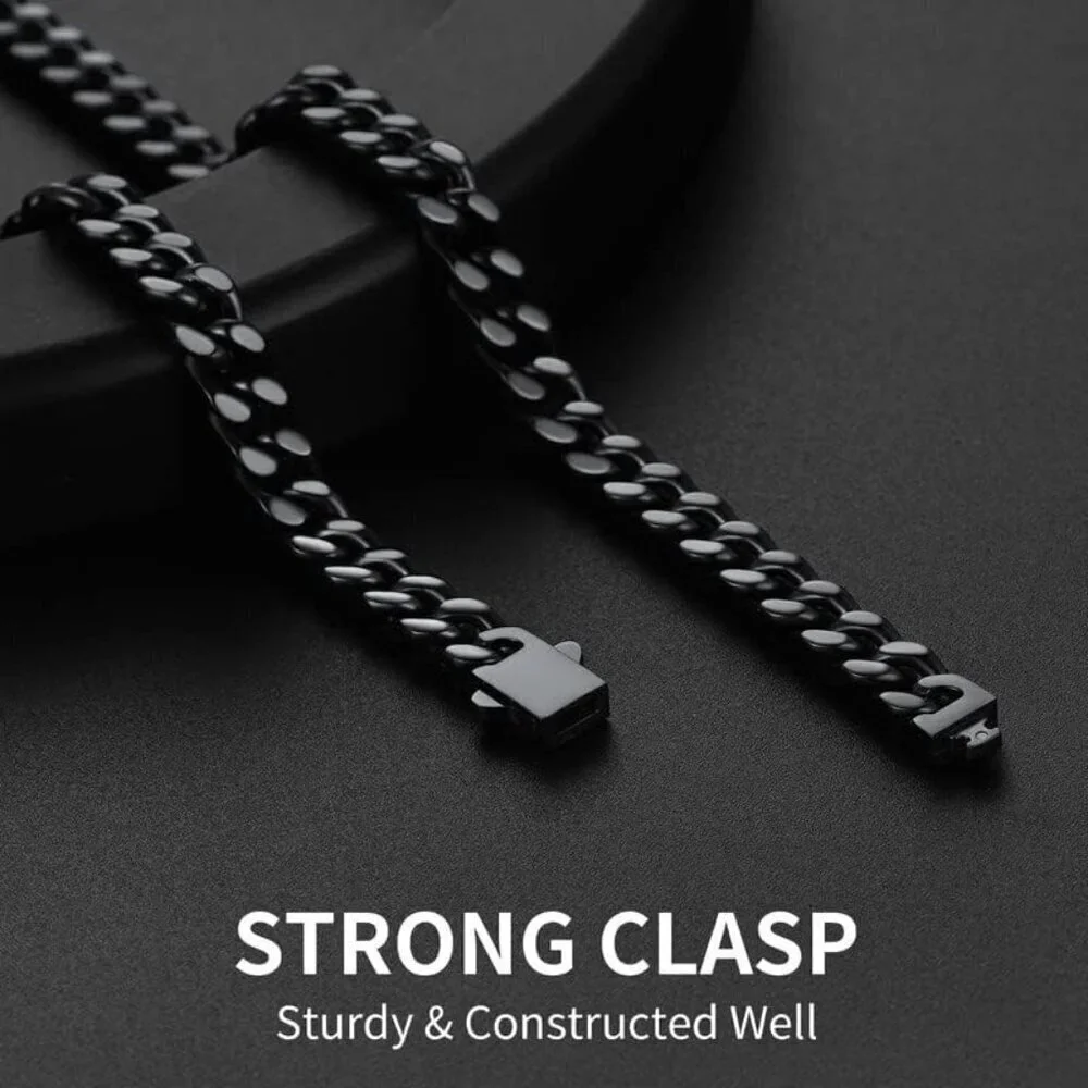 Men's 7mm Width Steel Black 18K Gold Plated Cuban Durable Hip Hop Chain Jewelry